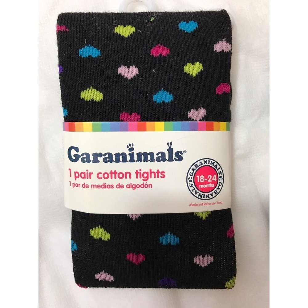 One Pair GARANIMALS COTTON TIGHTS LEGWEAR Black with Colorful Hearts